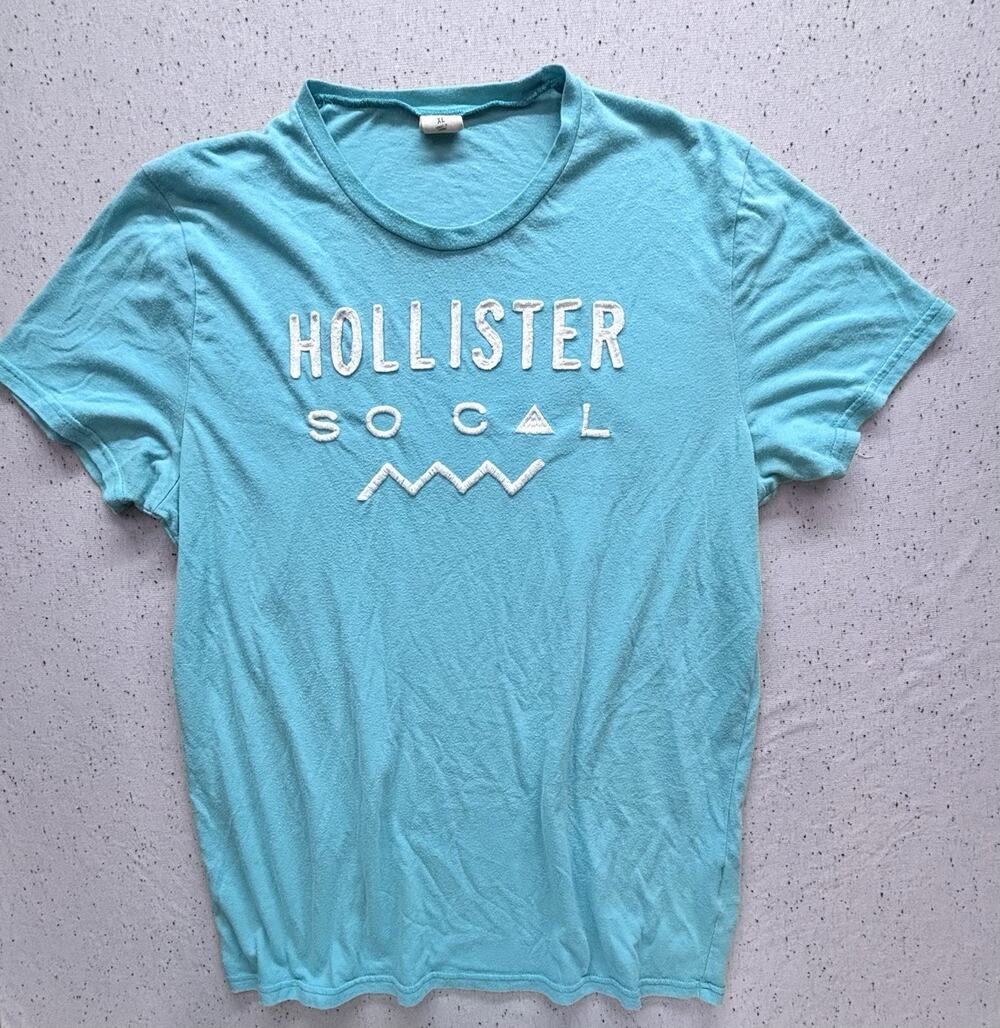 Hollister So Cal Shirt Womens XL Turquoise Blue Embroidered Logo Wave Graphic ￼